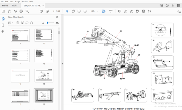Sany RSC45-5M Reach Stacker body Parts Manual – PDF DOWNLOAD