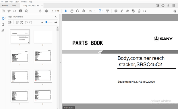 Sany SRSC45C2 Body,container reach stacker Part Manual – PDF DOWNLOAD