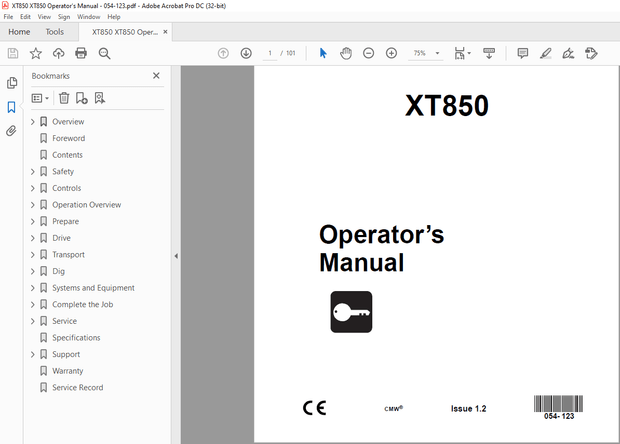 Ditch Witch XT850 Operator’s Manual PN 054-123 – PDF DOWNLOAD
