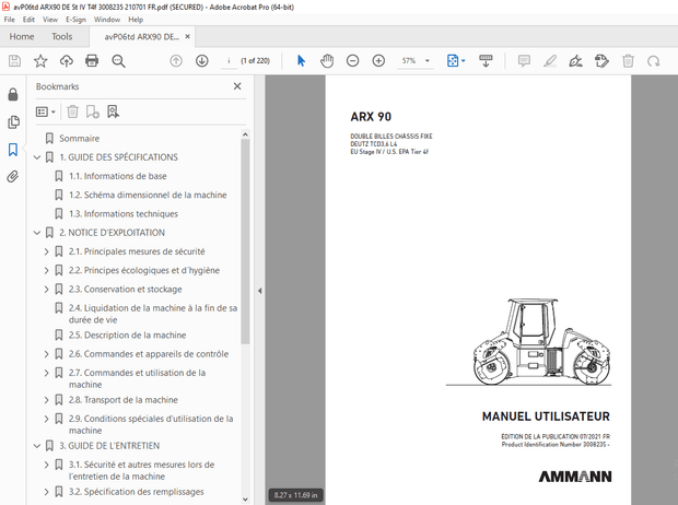 AMMANN ARX 90 DOUBLE BILLES CHÂSSIS FIXE MANUEL UTILISATEUR (3008235) - PDF