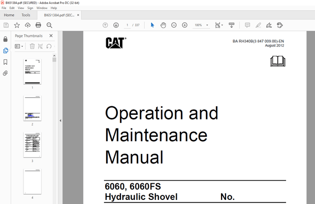 Cat Bucyrus 6060, 6060FS Hydraulic Shovel Operation and Maintenance Manual BI651384 – PDF DOWNLOAD