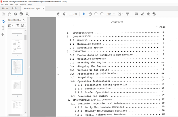 Hitachi UH02 Hydraulic Excavator Operation Manual – PDF DOWNLOAD