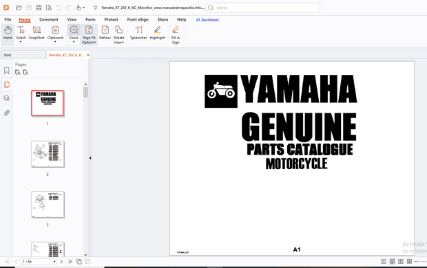 Yamaha Genuine Motorcycle XT250K_KC Parts Manual - PDF DOWNLOAD