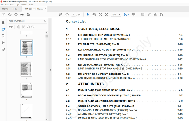 Manitowoc Crane MLC650 Luffing Jib Parts Manual 607496 – PDF DOWNLOAD