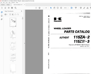 Kawasaki Wheel Loader Authent 115ZA-2, 115ZN-3 Parts Manual (AAAP11602-3) -  PDF DOWNLOAD
