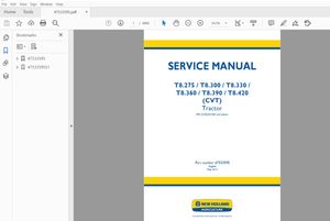 New Holland T8.275,T8.300,T8.330,T8.360,T8.390,T8.420 (CVT) Tractor Service Repair Manual