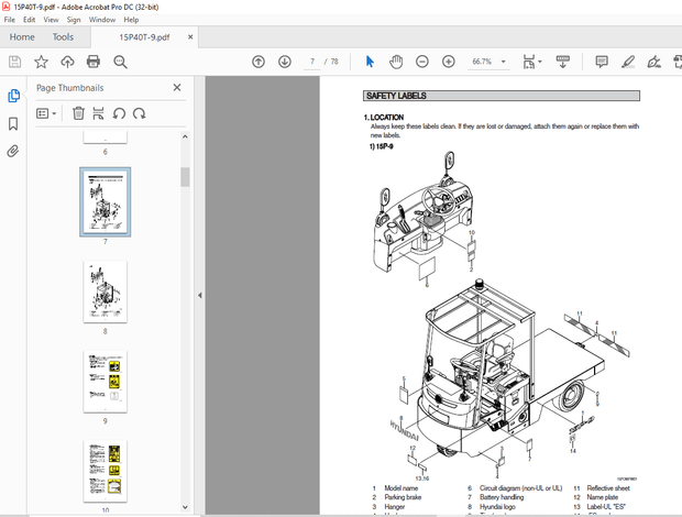 Hyundai Forklift 15P/40T-9 Operator&#x27;s Manual 2023 - PDF DOWNLOAD