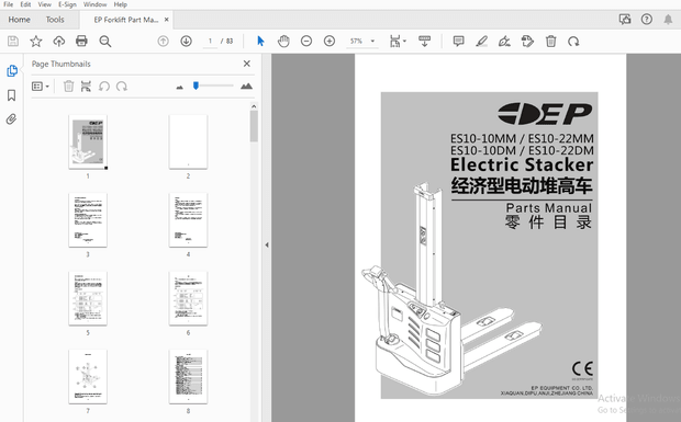 EP ES06-CA Counterbalanced Forklift Truck Parts Manual – PDF DOWNLOAD