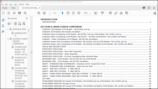 Gehl V270 (SN 023000 and Before) &amp; V330 (SN 133000 and Before) Parts Manual 917376 – PDF DOWNLOAD