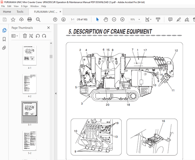 FURUKAWA UNIC Mini Crawler Crane  URW295CUR Operation &amp; Maintenance Manual PDF