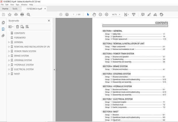 Hyundai Forklift 15BCS-9 18BCS-9 20BCS-9 Service Manual – PDF DOWNLOAD