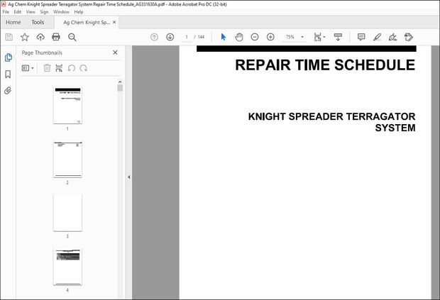 Ag Chem Knight Spreader Terragator System Repair Time Schedule Manual_AG331630A – PDF DOWNLOAD