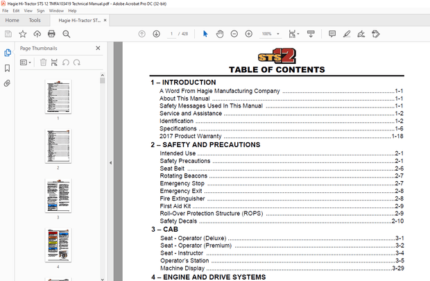 Hagie Hi-Tractor STS 12 Technical Manual 493683 – PDF DOWNLOAD