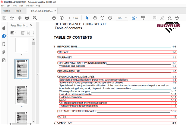 Cat Bucyrus RH 30F Hydraulic Excavator Operating Instructions Manual BI651496 – PDF DOWNLOAD