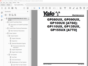Yale Forklift A7S6 (GP080UX, GP090UX, GP100UX) Service Manual PDF