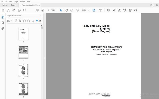 John Deere 4.5L and 6.8L Diesel Engines (Base Engine) Component Technical Manual CTM104 - PDF 