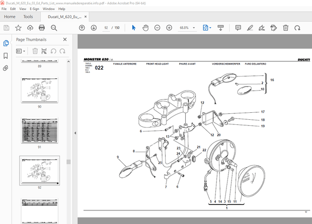 Ducati MONSTER 620 2003 Parts Manual PN 91511401B - PDF DOWNLOAD
