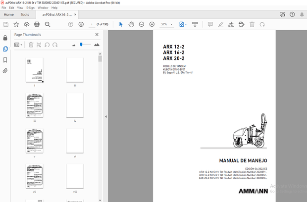 AMMANN ARX 12-2 ARX 16-2 ARX 20-2 RODILLO DE TÁNDEM MANUAL DE MANEJO - PDF