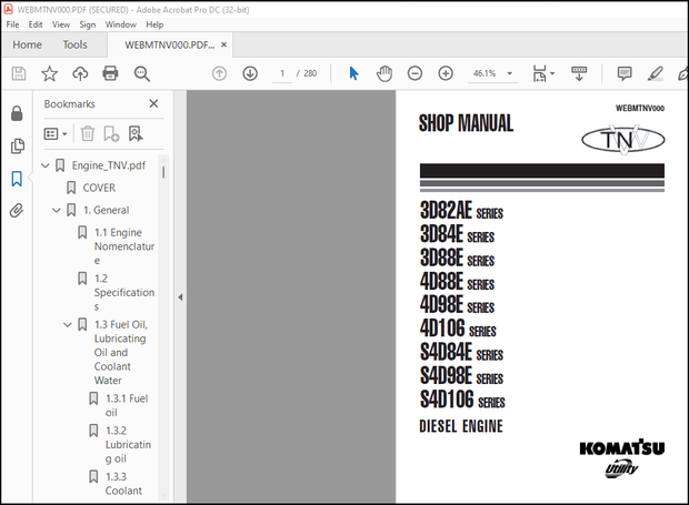 Komatsu 3D82AE 3D84E 3D88E 4D88E 4D98E 4D106 S4D84E S4D98E S4D106 Series Engine Shop Manual PDF