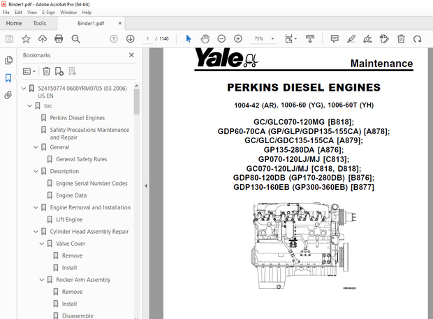 Yale Forklift C813 (GDP070-090LJ; GDP100-120MJ) Service Manual PDF