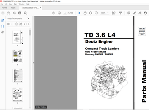 Deutz TD 3.6 L4 Compact Track Loaders Gehl RT250 RT255 Mustang 2500RT 2550RT Engine Parts Manual PDF