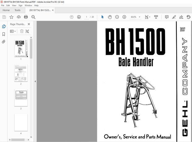 Gehl Bale Handler BH1500 Owner’s Service And Parts Manual(901977A) – PDF DOWNLOAD