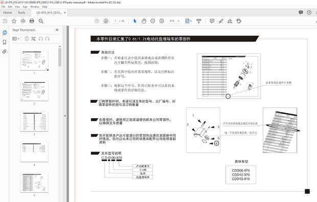 Heli Forklift CDD06-970 CDD12-970 CDD12-910 Electric Pallet Stacking Trucks Parts Manual – PDF 