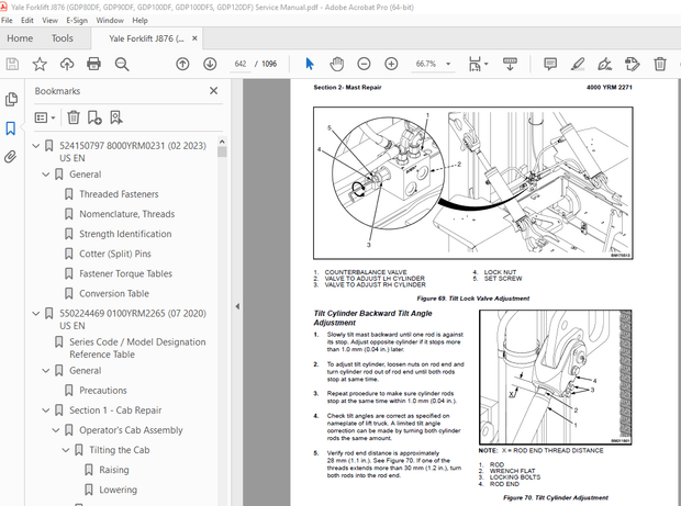 Yale Forklift J876 (GDP80DF, GDP90DF, GDP100DF, GDP100DFS, GDP120DF) Service Manual PDF