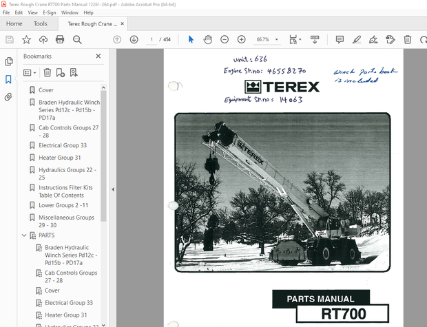 Terex Rough Crane RT700 Parts Manual 12261-264 – PDF DOWNLOAD