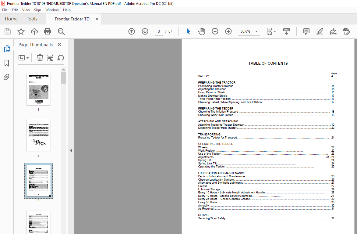Frontier Tedder TD1010E Operator’s Manual(TNOMUS00TDF) – PDF DOWNLOAD