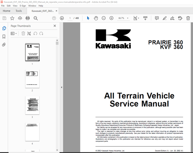 Kawasaki PRAIRIE 360 KVF 360 Vehicle Service Manual - PDF DOWNLOAD 