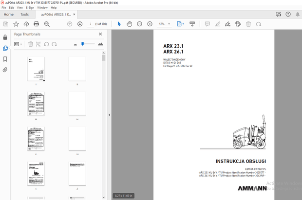 AMMANN ARX 23.1 ARX 26.1 WALEC TANDEMOWY INSTRUKCJA OBSŁUGI - PDF