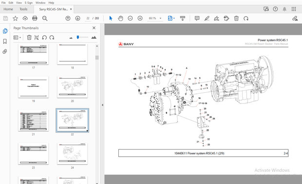 Sany RSC45-5M Reach Stacker body Parts Manual – PDF DOWNLOAD