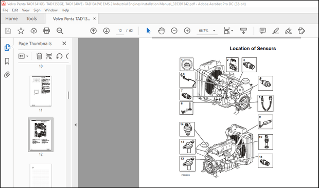Volvo Penta TAD1341GE- TAD1353GE TAD1340VE-TAD1345VE EMS 2 Industrial Engine Installation Manual PDF