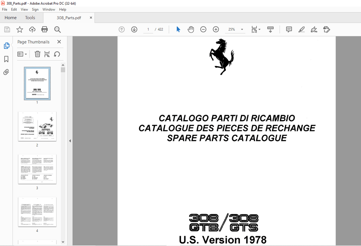 Ferrari 308 GTB 328 GTS Spare parts Catalogue Manual PDF DOWNLOAD