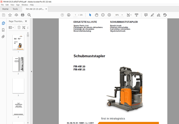 Still Schubmaststapler FM-4W 20 FM-4W 25 Reach truck Spare Parts List Manual – PDF DOWNLOAD