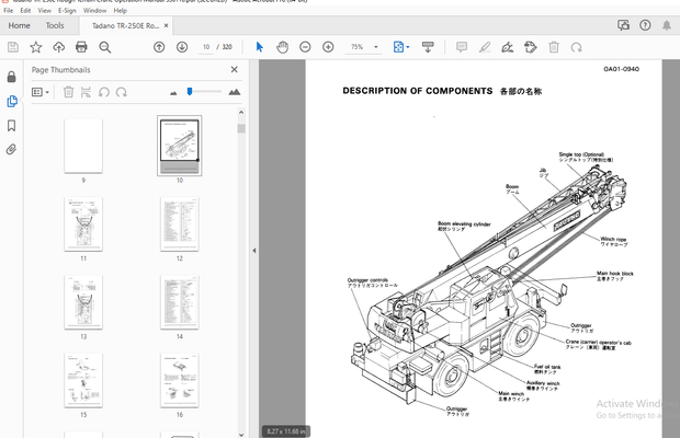 Tadano TR-250E Rough Terrain Crane Operation Manual – PDF