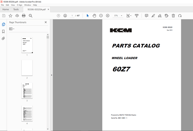 KCM 60Z7 Wheel Loader DEUTZ TCD3.6L4 Engine Parts Manual - PDF DOWNLOAD