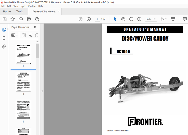Frontier Disc Mower Caddy DC1000 Operator’s Manual(5TIDC611125) – PDF DOWNLOAD