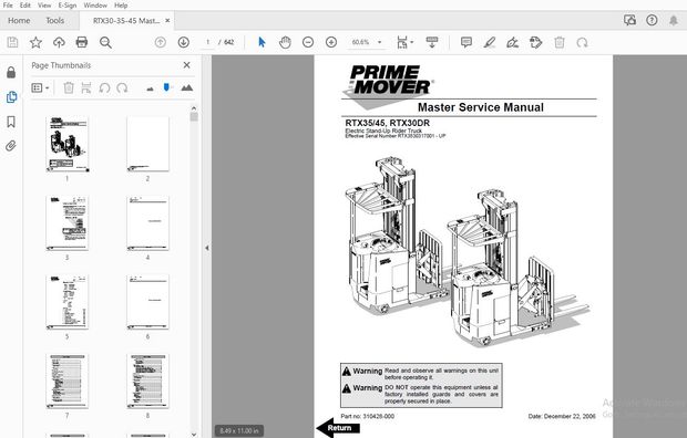 BT PRIME MOVER FORKLIFT RTX35/45 RTX30DR SERVICE MANUAL RTX3530317001-UP - PDF DOWNLOAD