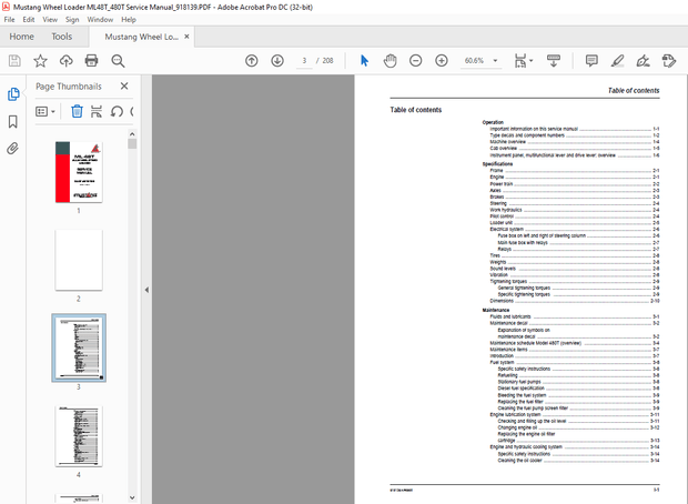 Mustang Wheel Loader ML48T Service Manual (918139) – PDF DOWNLOAD