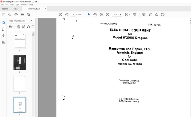 GE W2000 Dragline For Electrical Equipment Manual BI180864 - PDF DOWNLOAD