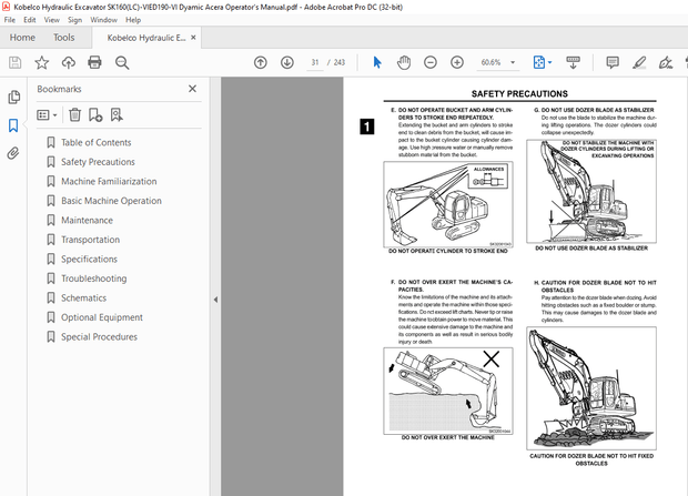 Kobelco SK160(LC)-VI ED190-VI Hydraulic Excavator Dyamic Acera Operator’s Manual – PDF DOWNLOAD