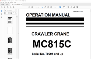 Maeda MC815C Crawler Crane Operation Manual SN T0001 and up – PDF DOWNLOAD