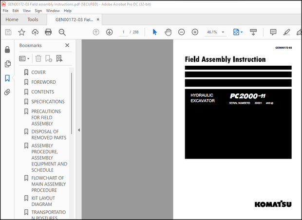 Komatsu PC2000-11 Hydraulic Excavator Field Assembly Instruction Manual GEN00172-03 – PDF DOWNLOAD