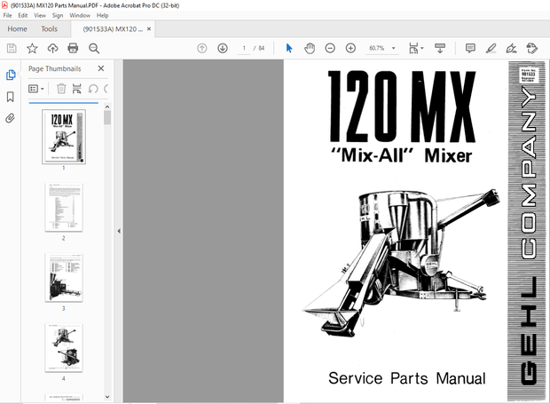 Gehl 120 MX Mix-All Service Parts Manual 901533 – PDF DOWNLOAD
