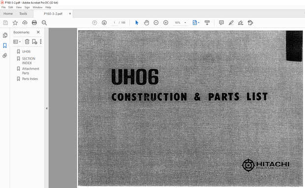 Hitachi Hydraulic excavator UH06 Construction &amp; Parts Catalog Manual(P160-3-2) – PDF DOWNLOAD