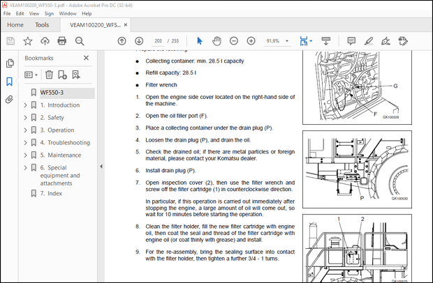 Komatsu Trash Loader WF550-3 Operation &amp; Maintenance Manual VEAM100200 – PDF DOWNLOAD