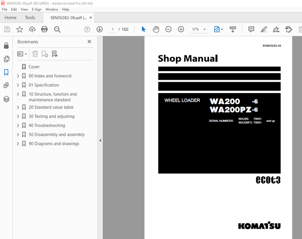 Komatsu WA200-6 WA200PZ-6 Wheel Loader Shop Manual SEN05282-06 - PDF DOWNLOAD 