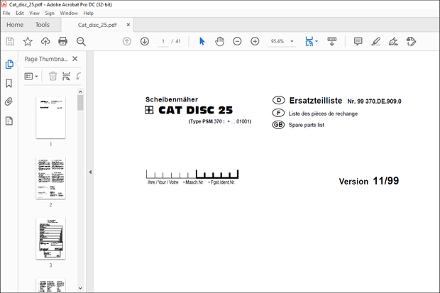 Pottinger Tractor Mower CAT DISC 25 Spare parts list Manual – PDF DOWNLOAD